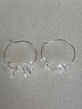 Hand Crafted Clear Crystal Chip Hoop Earrings